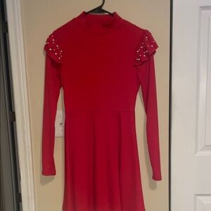 SHEIN Red Kids Dress with Pearl Accents